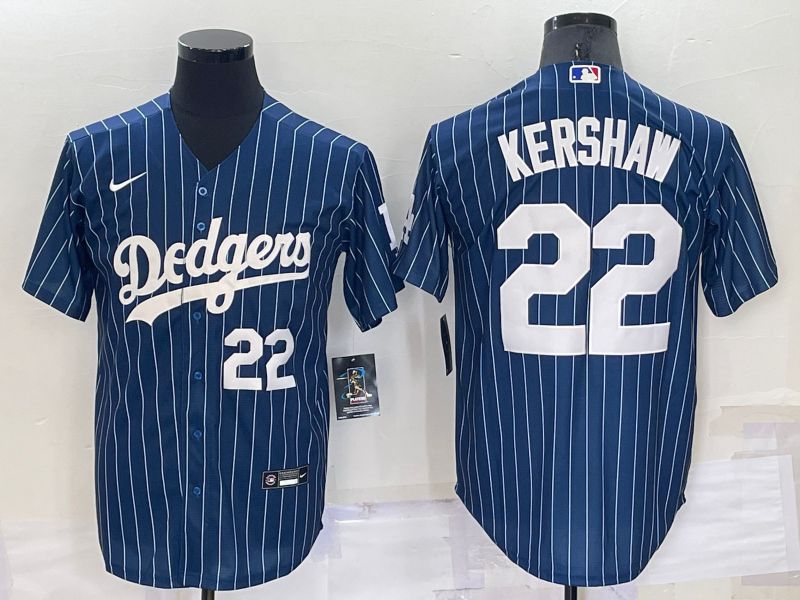 Men Los Angeles Dodgers #22 Kershaw Blue Stripe Throwback Nike 2022 MLB Jersey1->los angeles dodgers->MLB Jersey